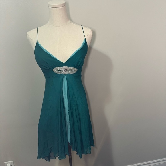 Heart moon star 100% silk babydoll lingerie gown in teal with pearl embroidery S - Picture 9 of 12